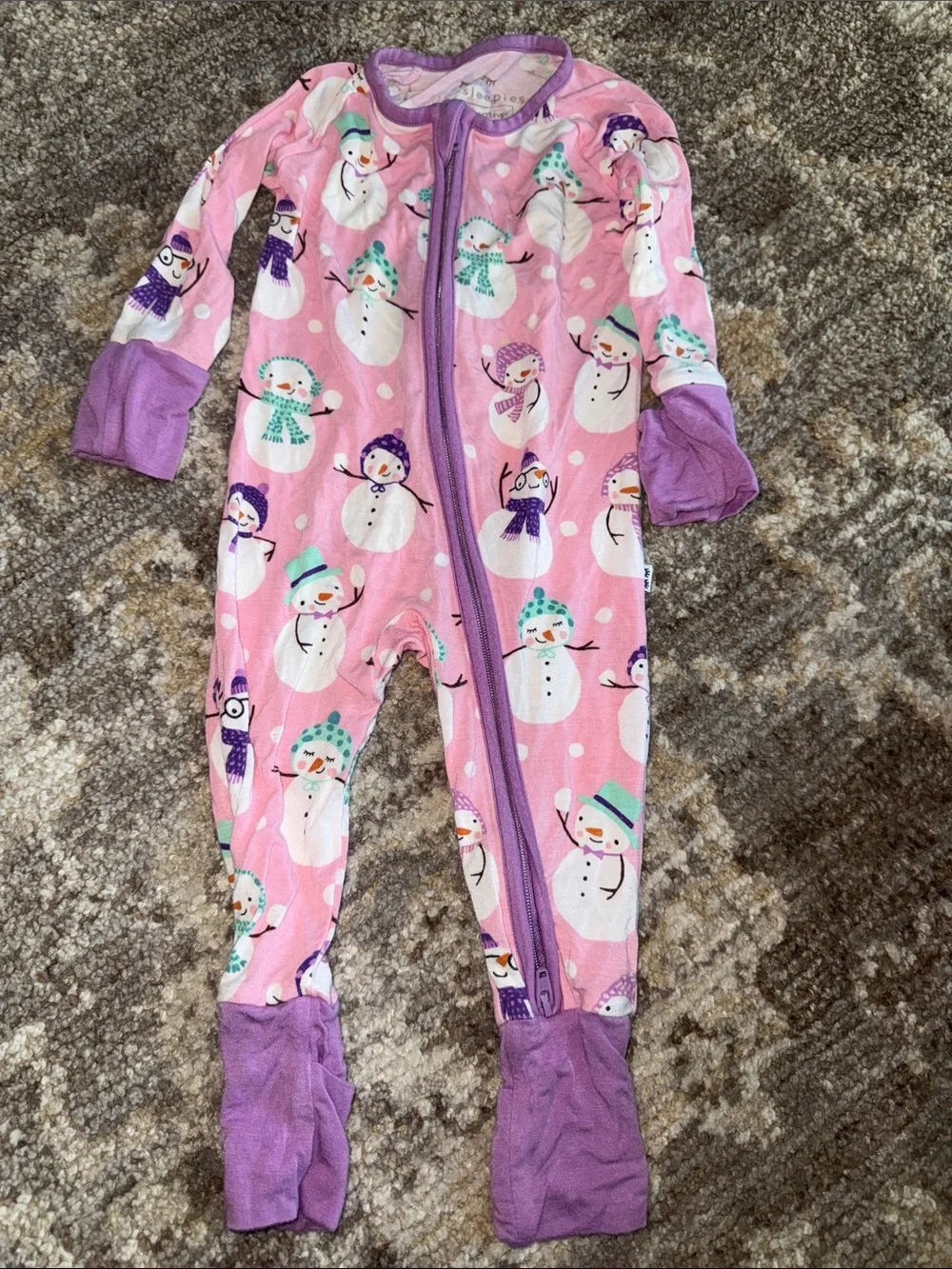Little sleepies pink snowman bamboo